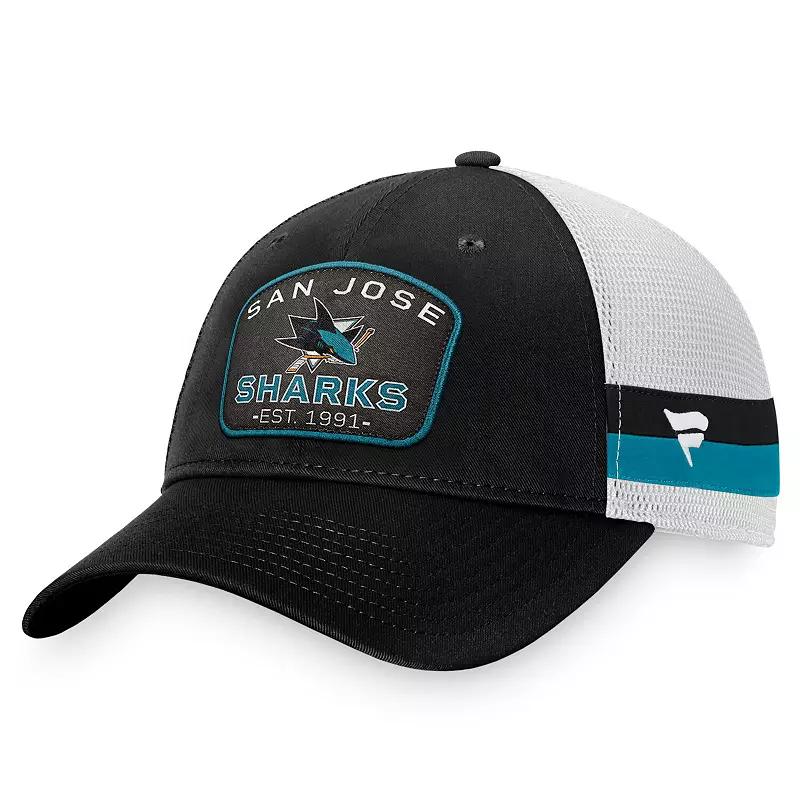 Men's Fanatics Branded Black/White San Jose Sharks Fundamental Striped Trucker Adjustable Hat, Sks Black Product Image