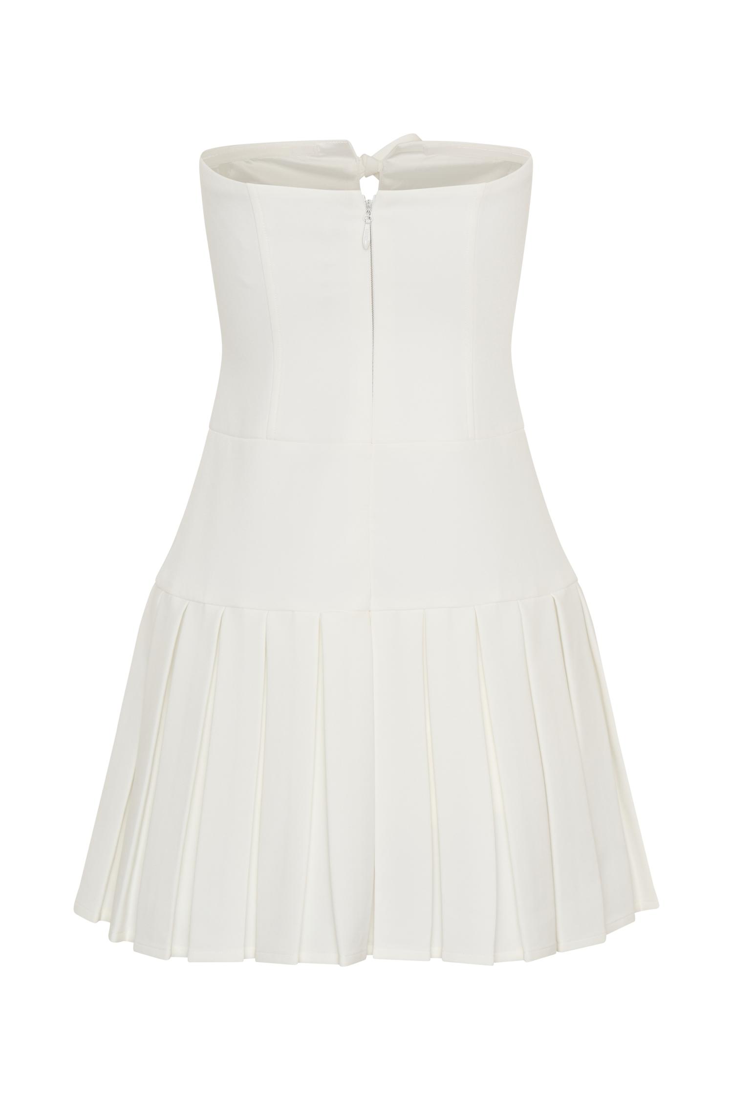 Naya Pleated Mini Dress With Ties - White Product Image