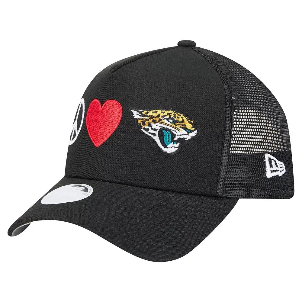 Women's New Era Black Jacksonville Jaguars Peace & Love Trucker 9FORTY Adjustable Hat Product Image