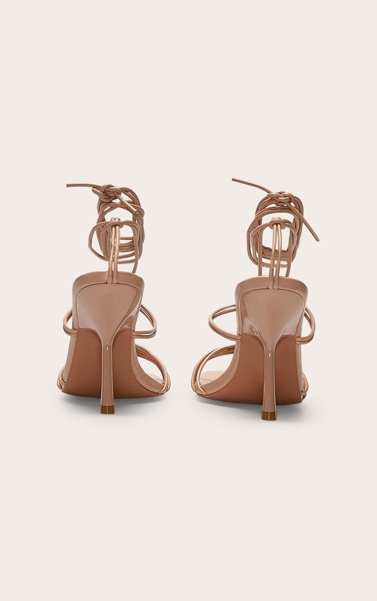 Nude Wide Fit Pu Square Toe Knotted Strappy Lace Up Heeled Sandals Product Image