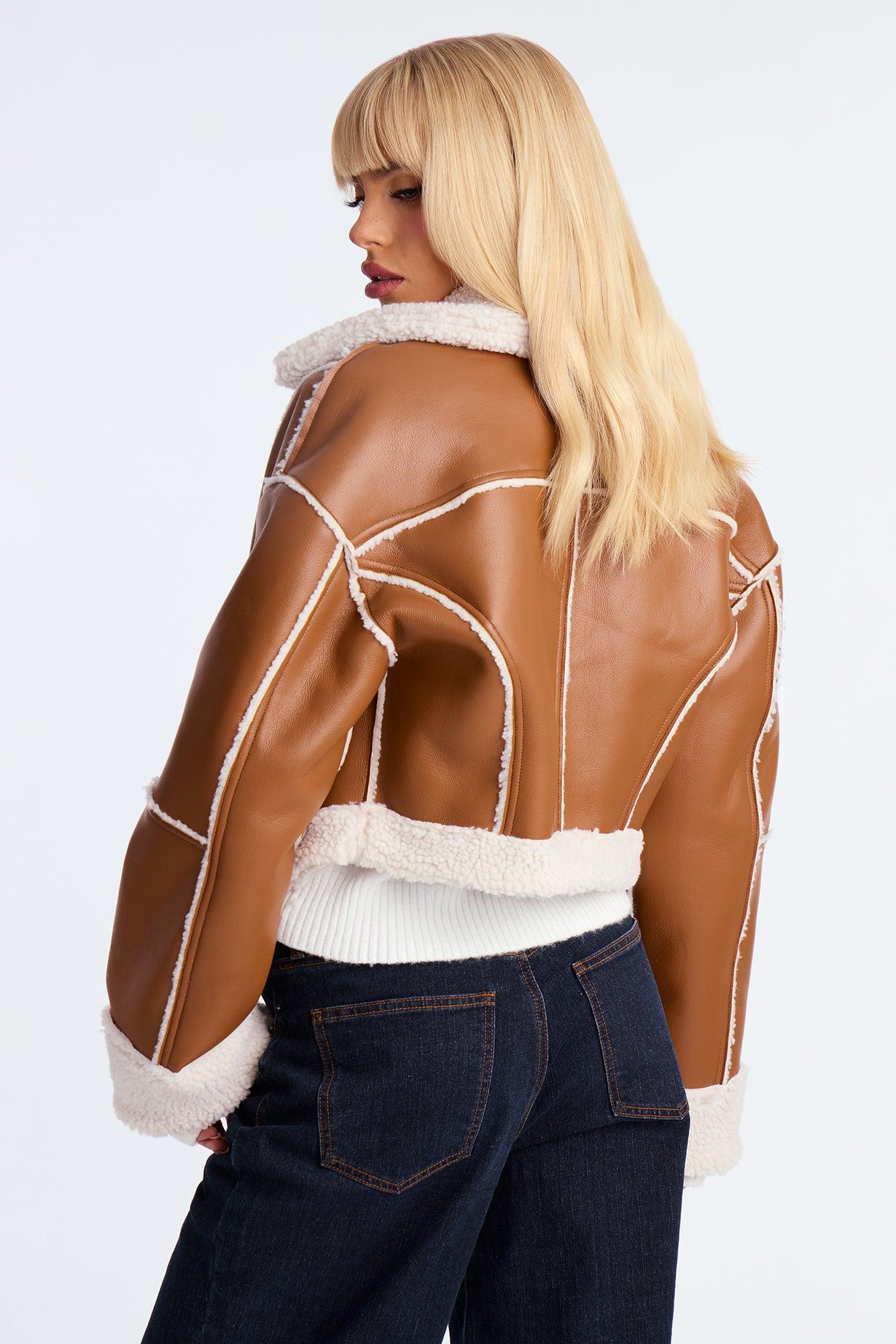 Wild Ride Reversible Faux Leather Moto Jacket - Brown/combo Female Product Image