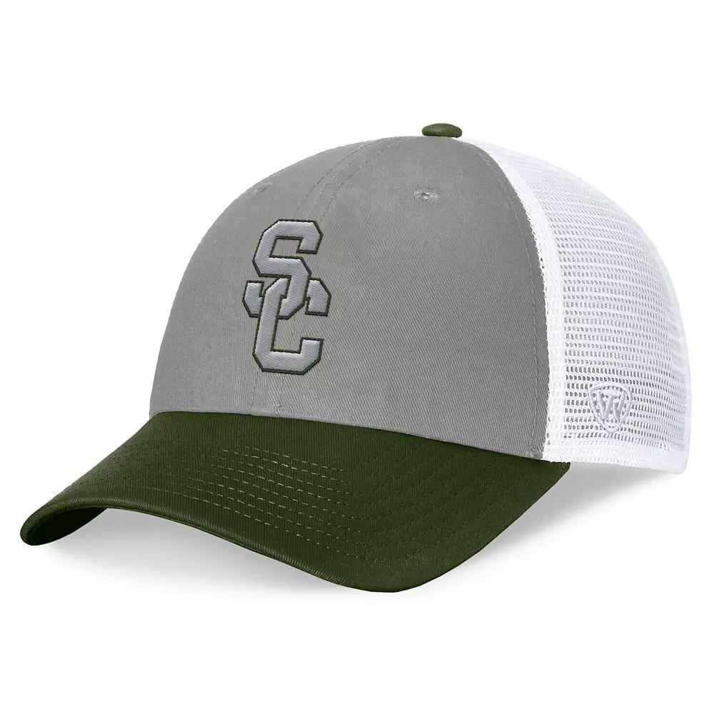 Men's Top of the World Gray/Green USC Trojans OHT Military Appreciation Badge Trucker Adjustable Hat, Grey Product Image