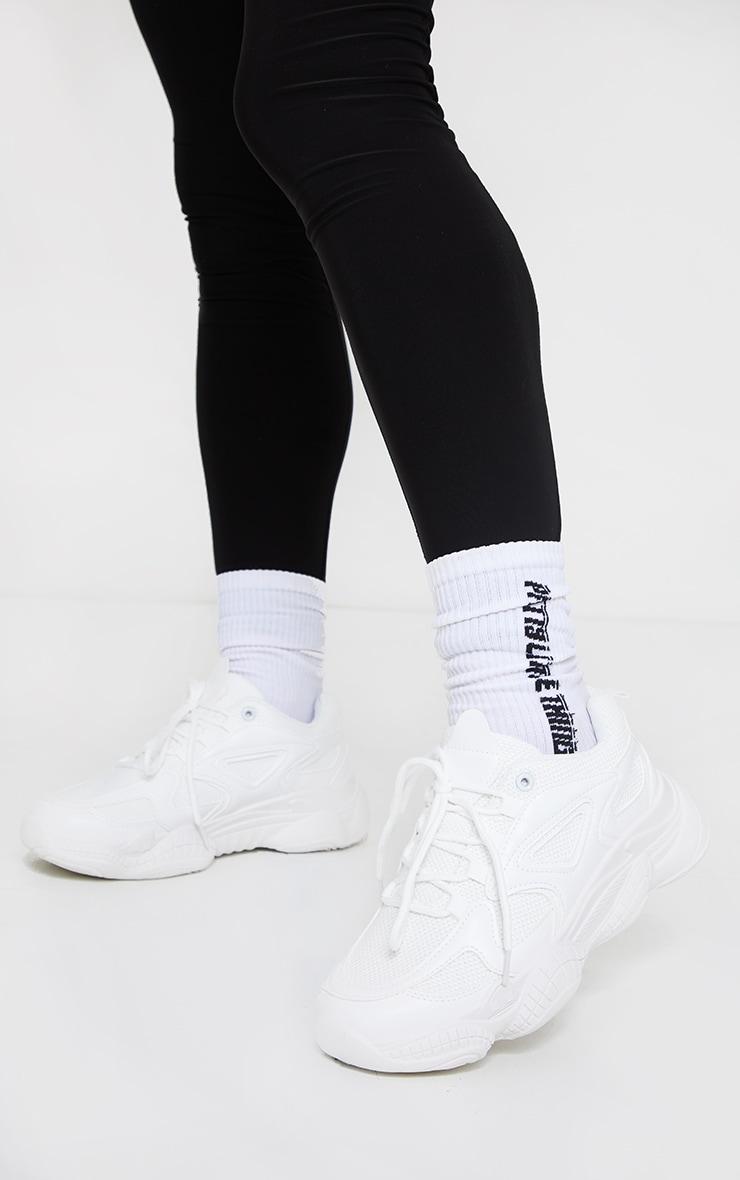 White Wide Fit Chunky Bubble Sole Panelled Up Sneakers Product Image