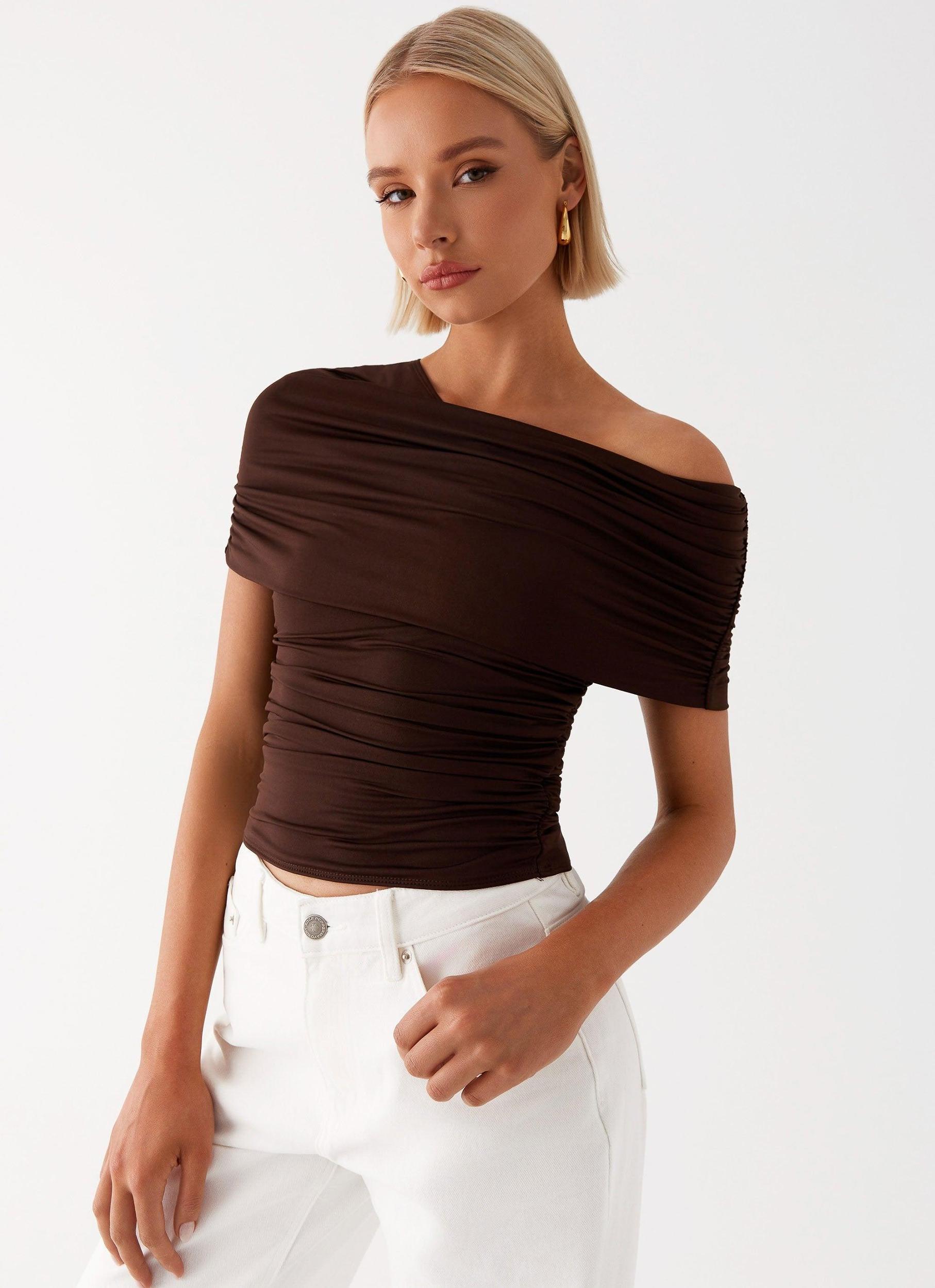Gabbie Off Shoulder Top - Chocolate Product Image
