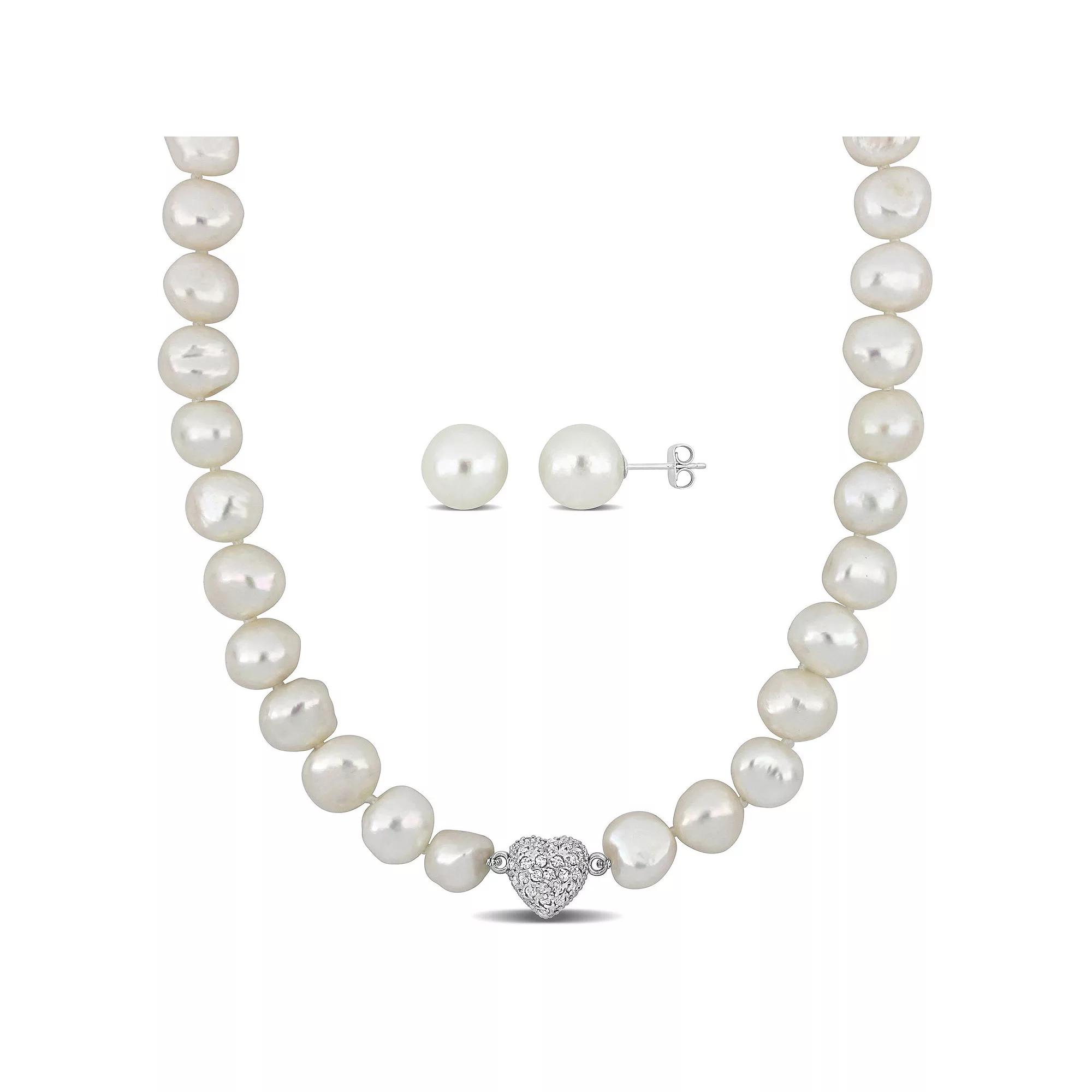 Stella Grace Freshwater Cultured Pearl & Cubic Zirconia Necklace & Stud Earrings Set, Women's,  Product Image