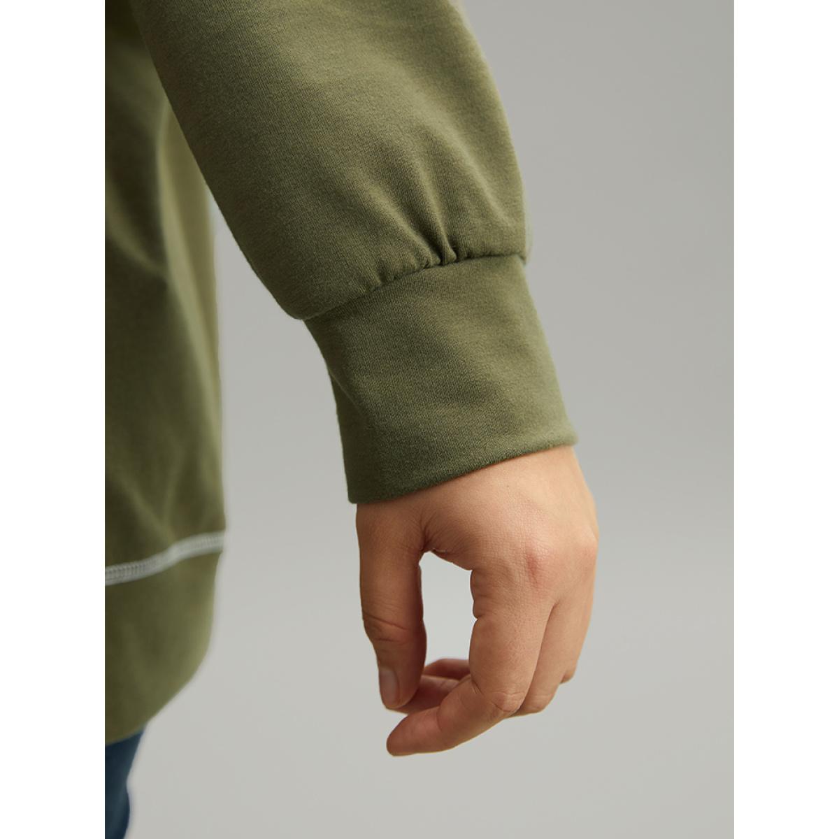 Plus Size Plain Stitch Raglan Sleeve Sweatshirt Women ArmyGreen Casual Elastic cuffs Round Neck Dailywear Sweatshirts BloomChic 14-16/1X Product Image