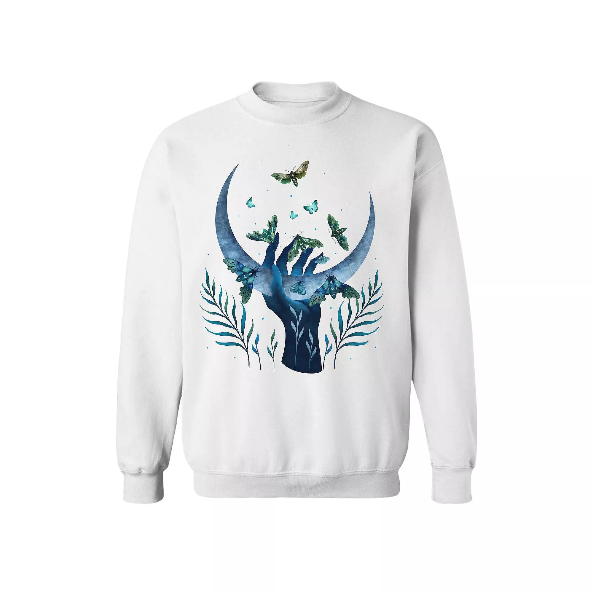 Junior's Moth Hand Graphic Fleece Sweatshirt, Women's, Size: Small, White Product Image