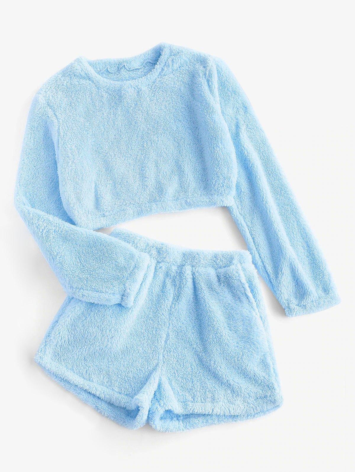Teddy Solid Crop Top & Shorts Lounge Set Product Image