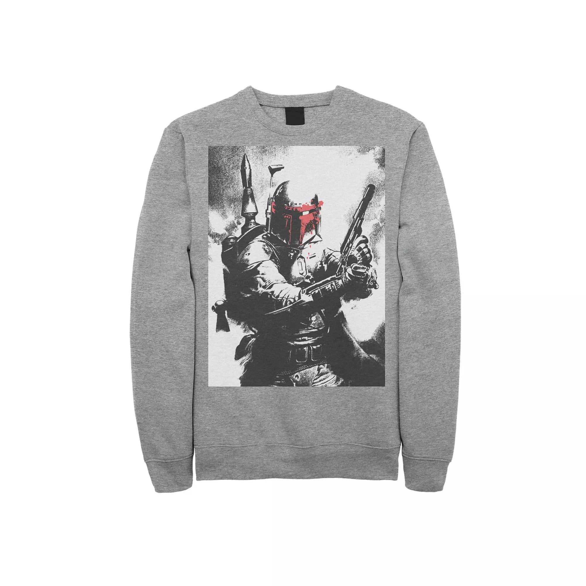 Men's Star Wars Boba Fett Faded Action Portrait Poster Sweatshirt, Size: Small, Athletic Grey Product Image