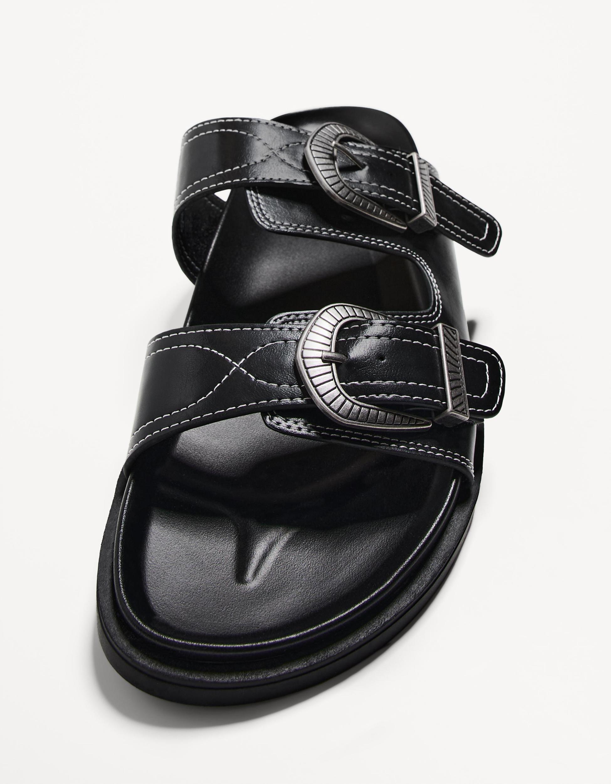 buckled flat slider sandals Product Image
