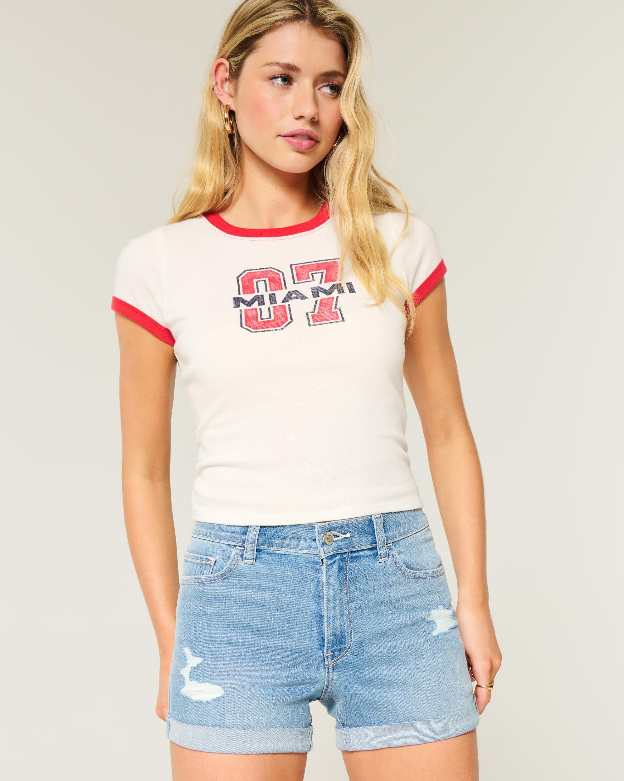 High-Rise Medium Wash Denim Shortie Shorts Product Image