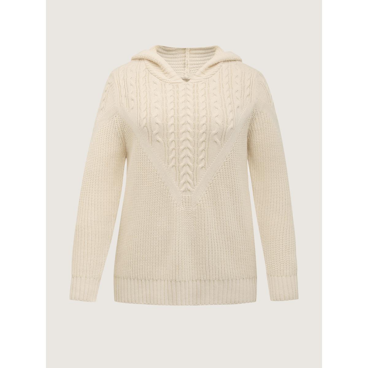 Plus Size Textured Ribbed Hem Hooded Pullover Beige Women Leisure Loose Long Sleeve Hooded Casual Pullovers BloomChic 22-24/3X Product Image