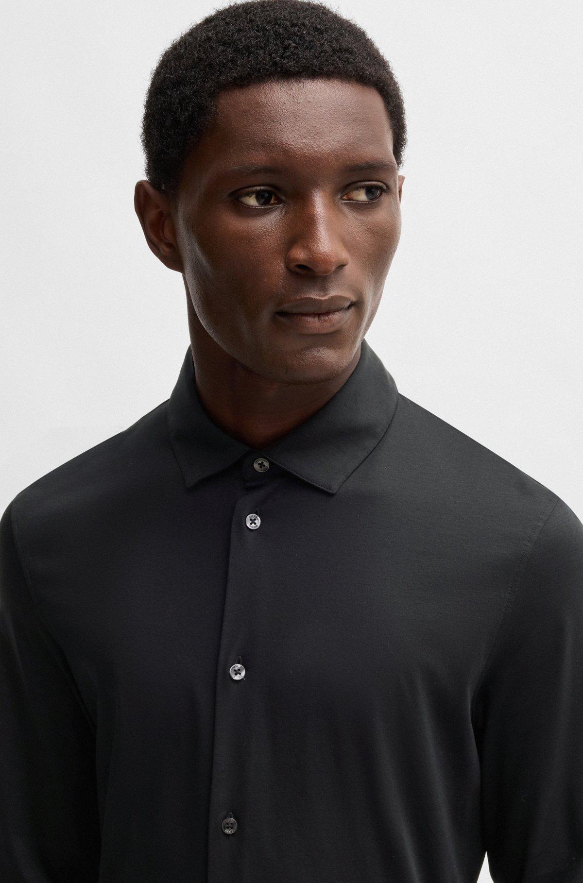 Slim-fit long-sleeved shirt in mercerized cotton Product Image