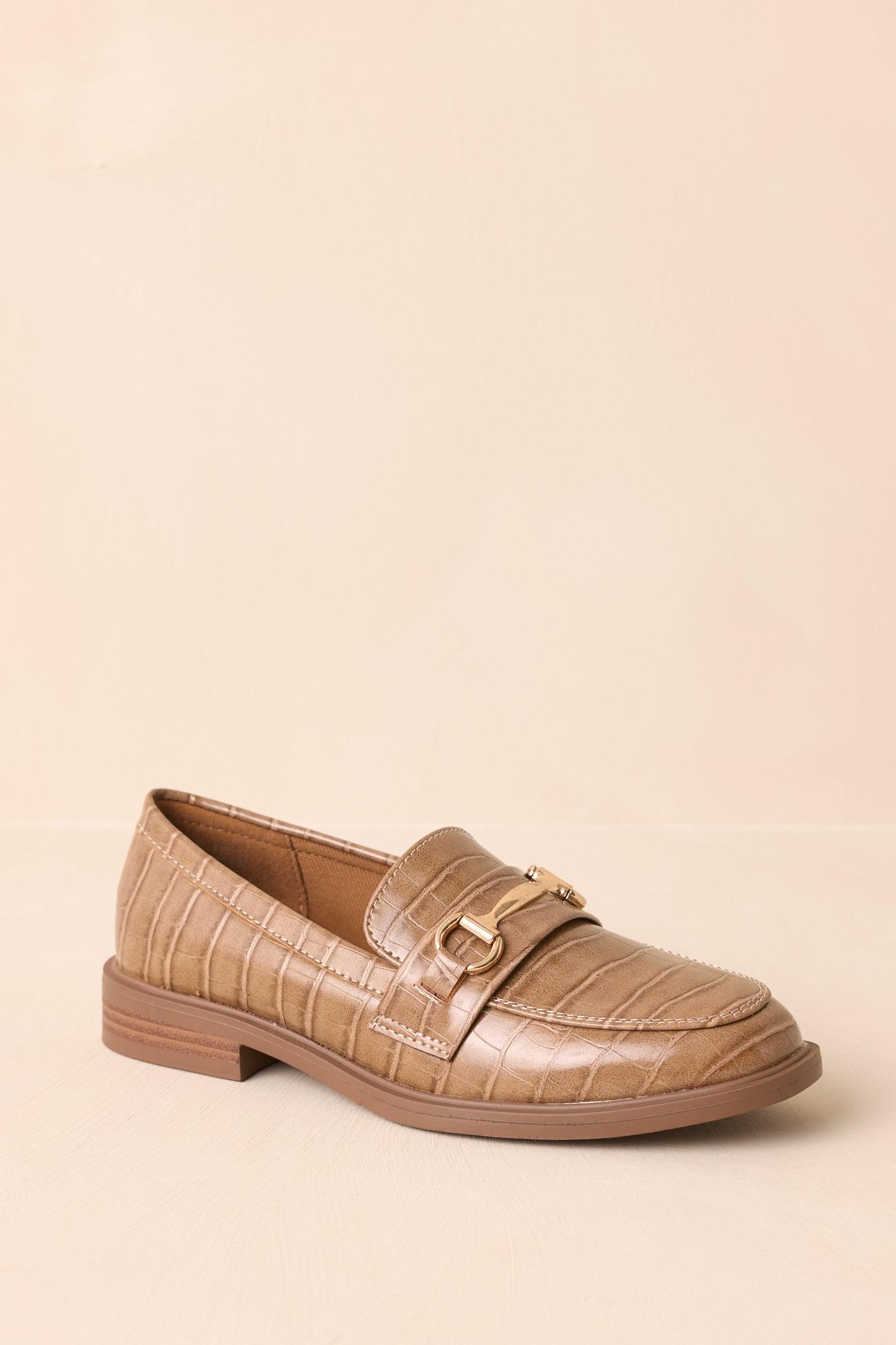 It All Made Sense Olive Taupe Faux Croc Embossed Loafers Product Image