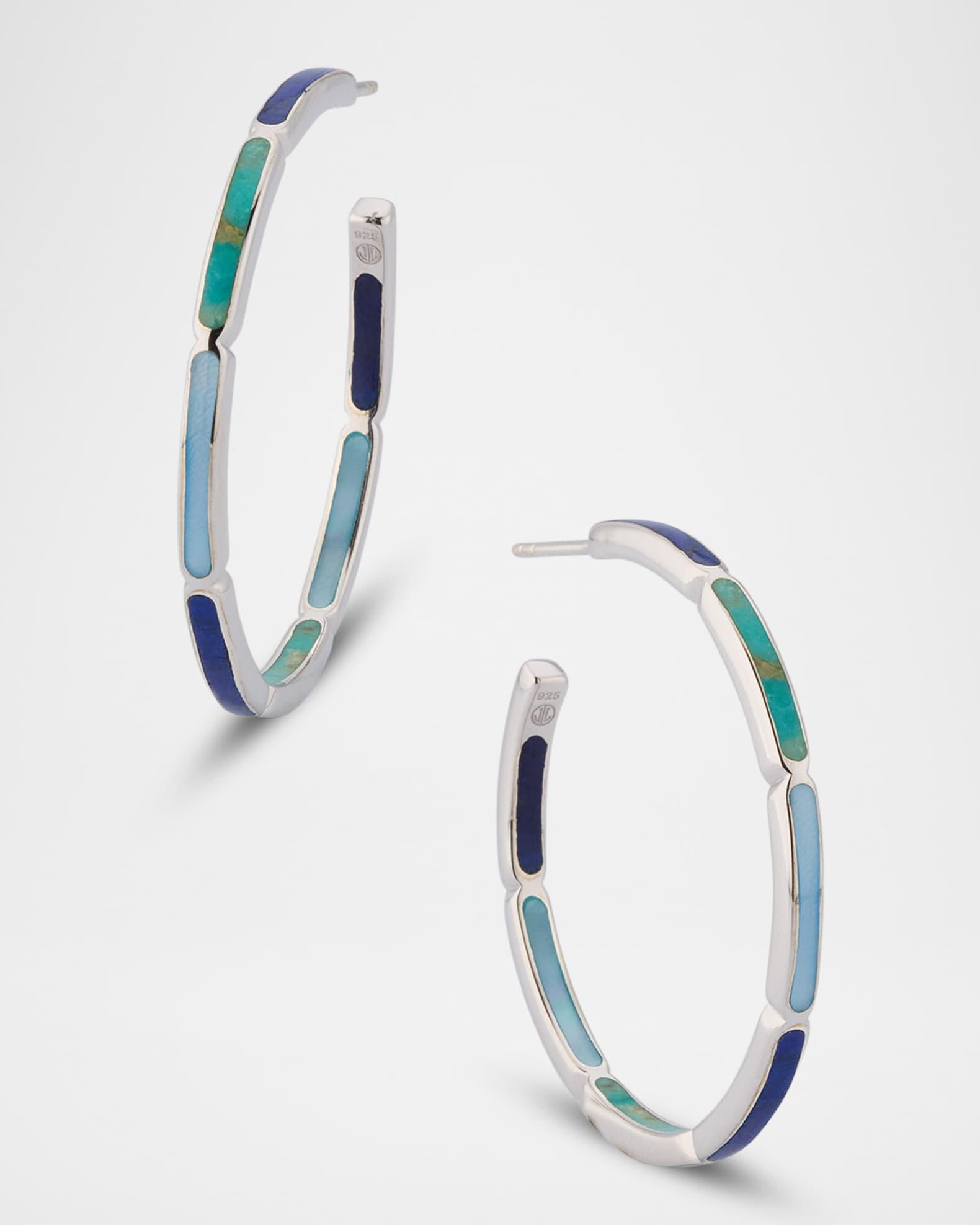 Lapis, Blue MOP and Turquoise Hoop Earrings in Sterling Silver Product Image
