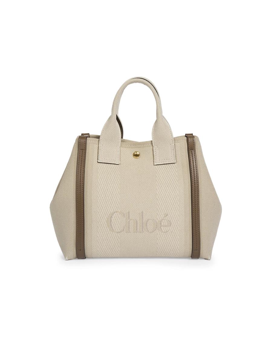 Womens Small Logo Canvas & Leather Tote Bag Product Image