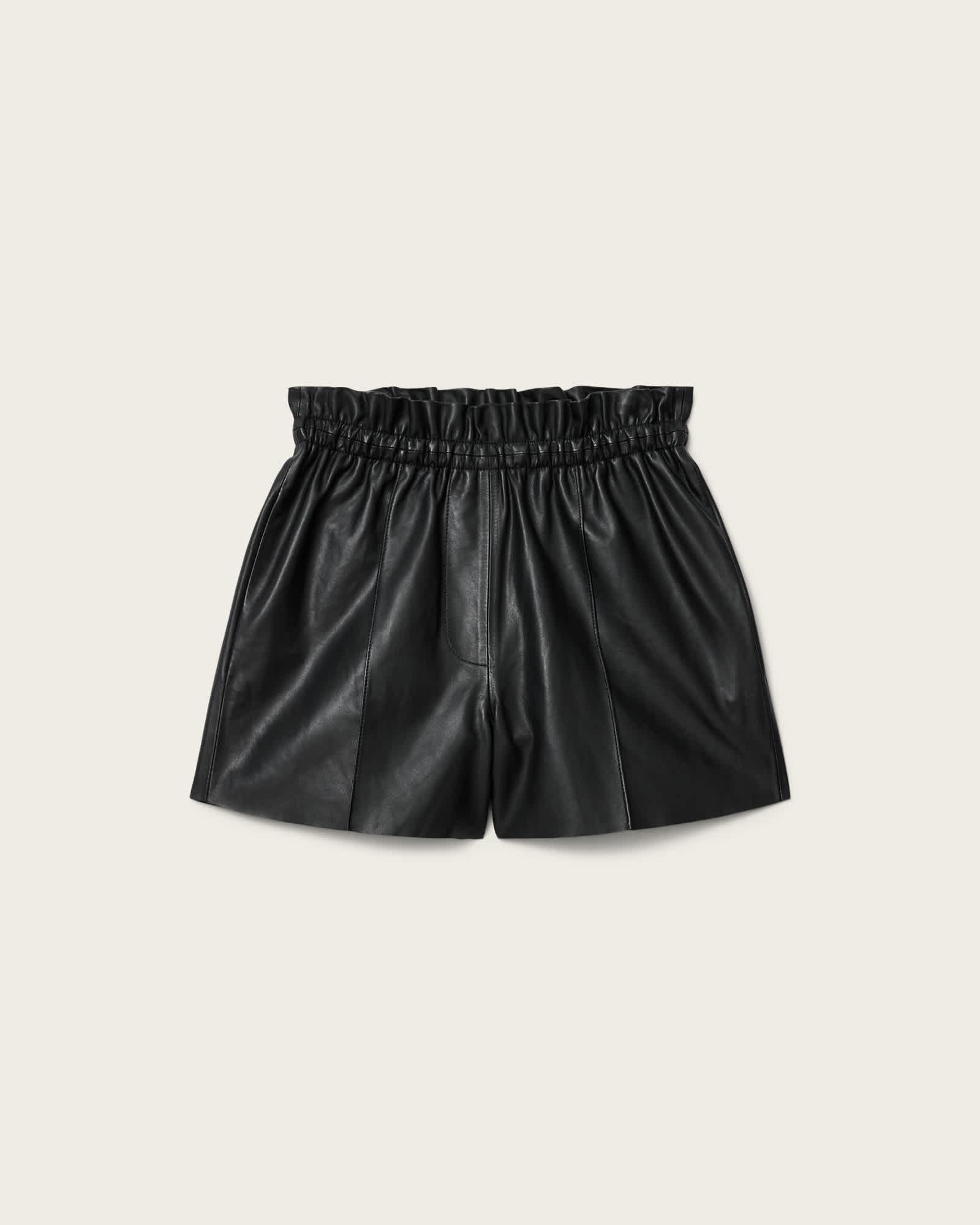 Fran High Rise Leather Shorts Black | ALLSAINTS US Product Image