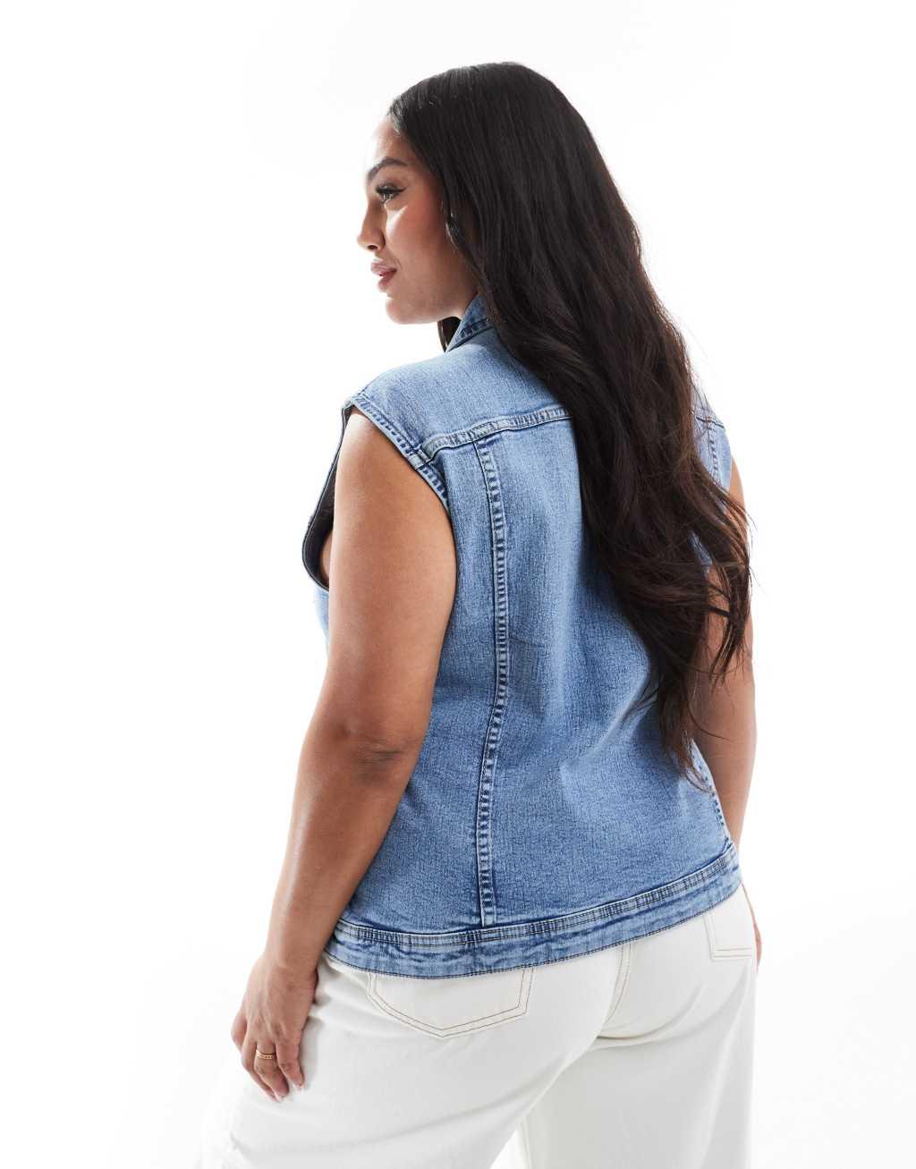 ONLY Curve denim vest in light blue wash Product Image