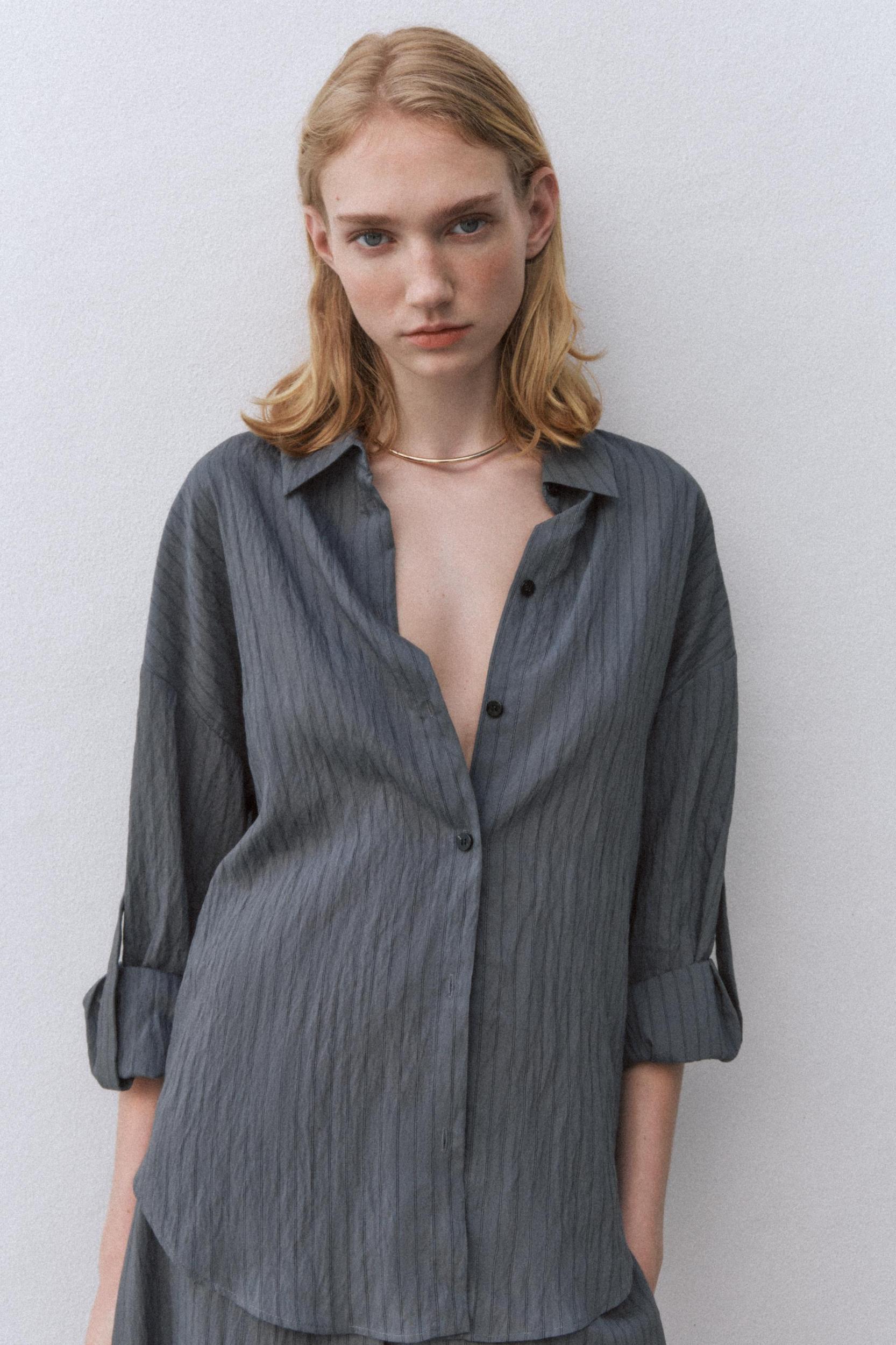 STRIPED ROLL-TAB SLEEVE SHIRT Product Image