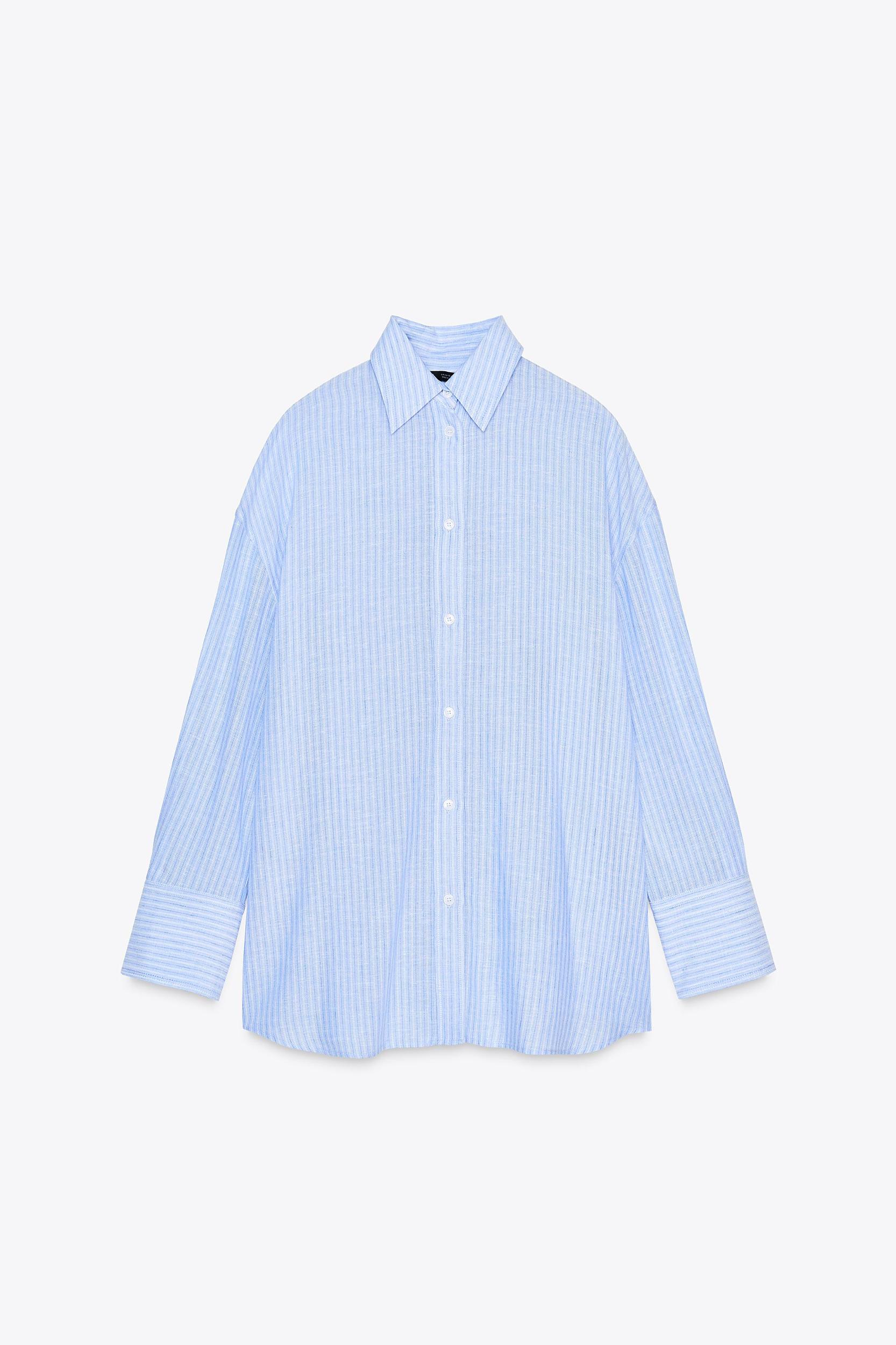 STRIPED OVERSIZED SHIRT WITH BACK SLIT AND TIES Product Image