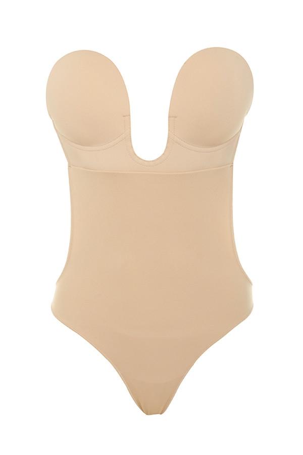  beige plunge self adhesive backless bodysuit Product Image
