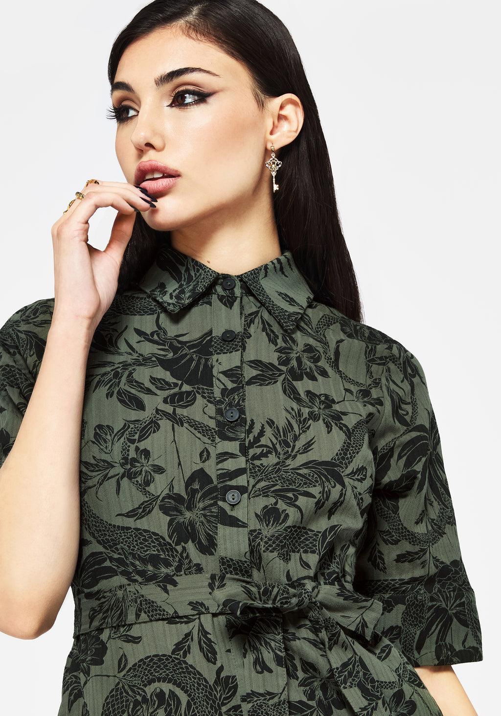 Bashe Cotton Midaxi Shirt Dress - Green Product Image
