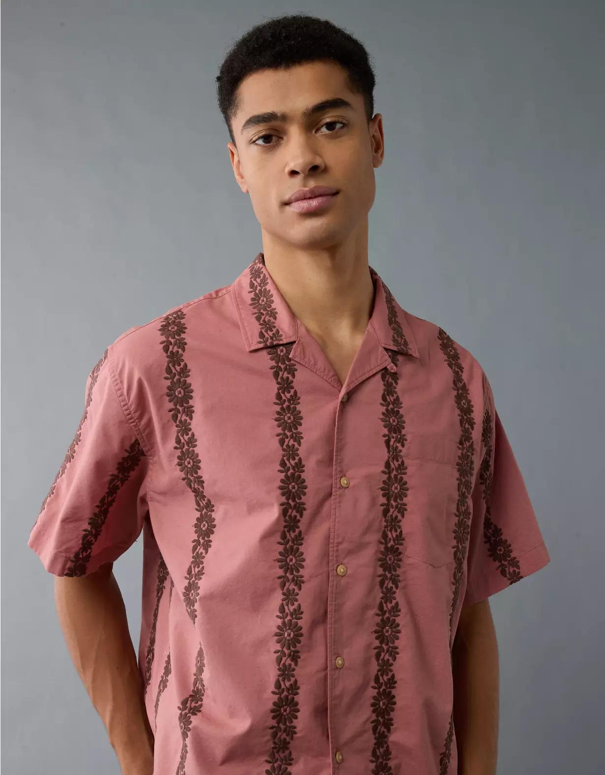 AE Poolside Linen-Blend Printed Button-Up Shirt Product Image