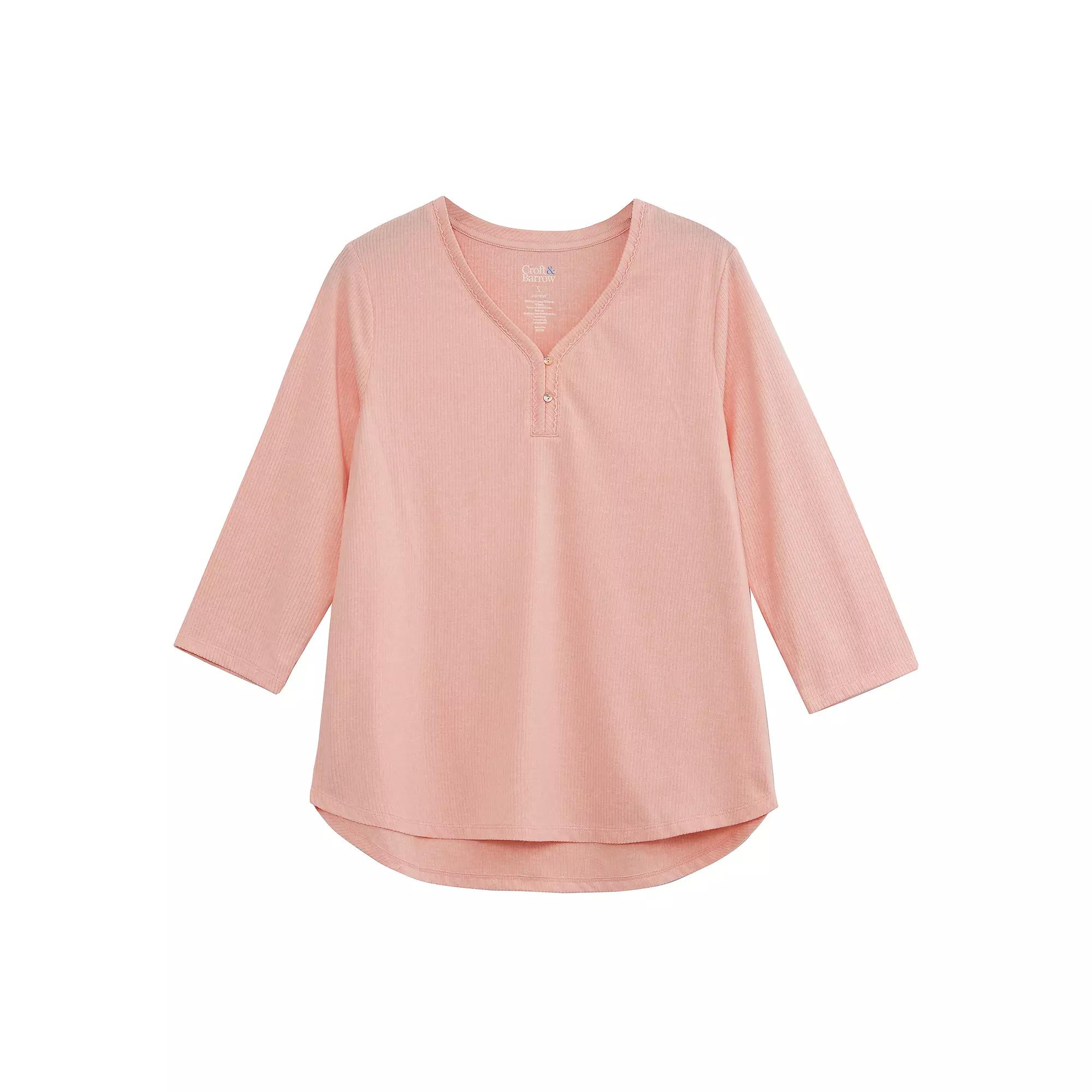 Petite Croft & Barrow® Cozy Luxe Rib Sleep Top, Women's, Size: Large Petite, Impatiens Product Image