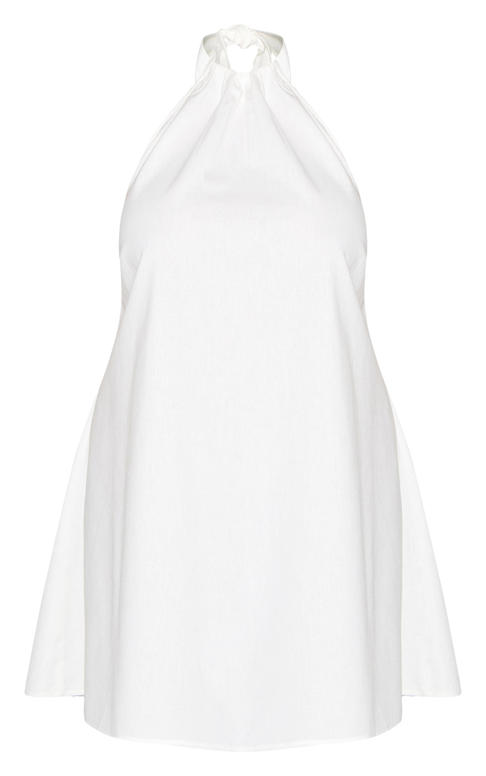 Plus White Linen-Blend Ruched Halterneck Shift Dress Product Image