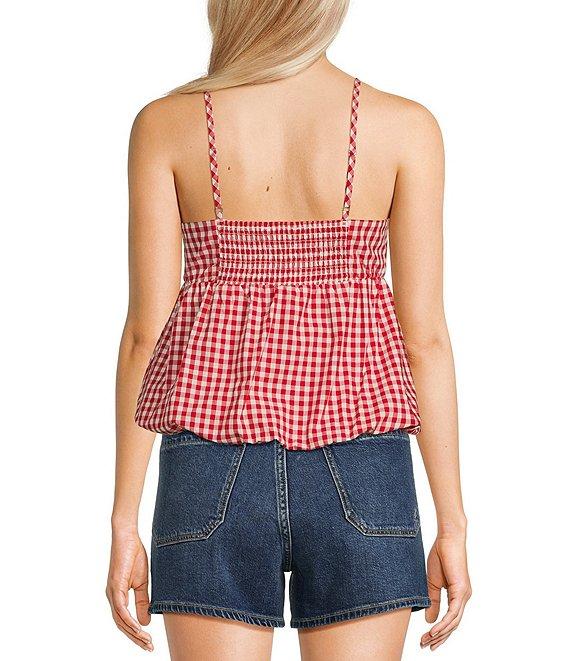 Moa Moa Sleeveless Gingham Printed Bubble-Hem Tank Top Product Image