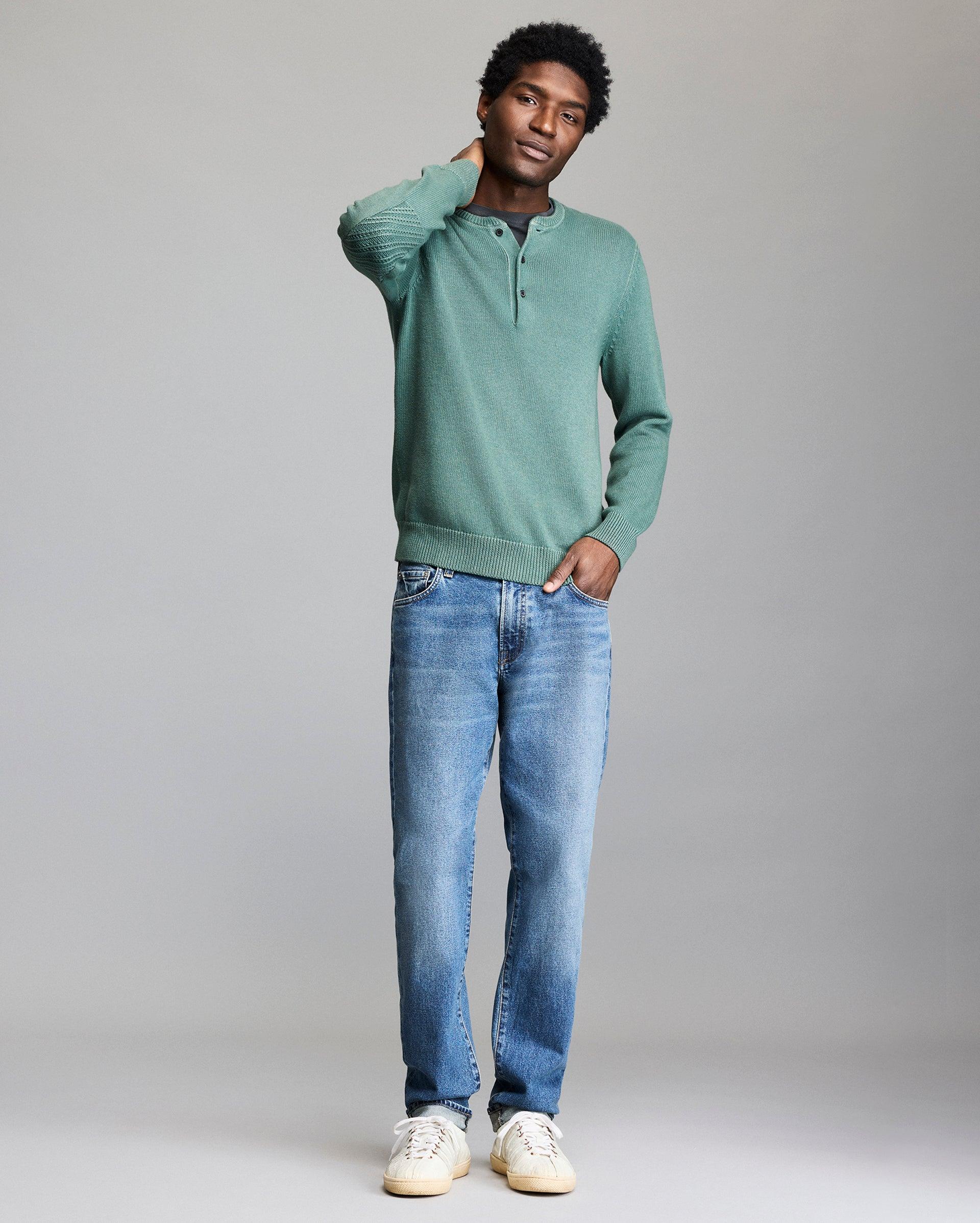 Garment-Dyed Henley Sweater -  Product Image