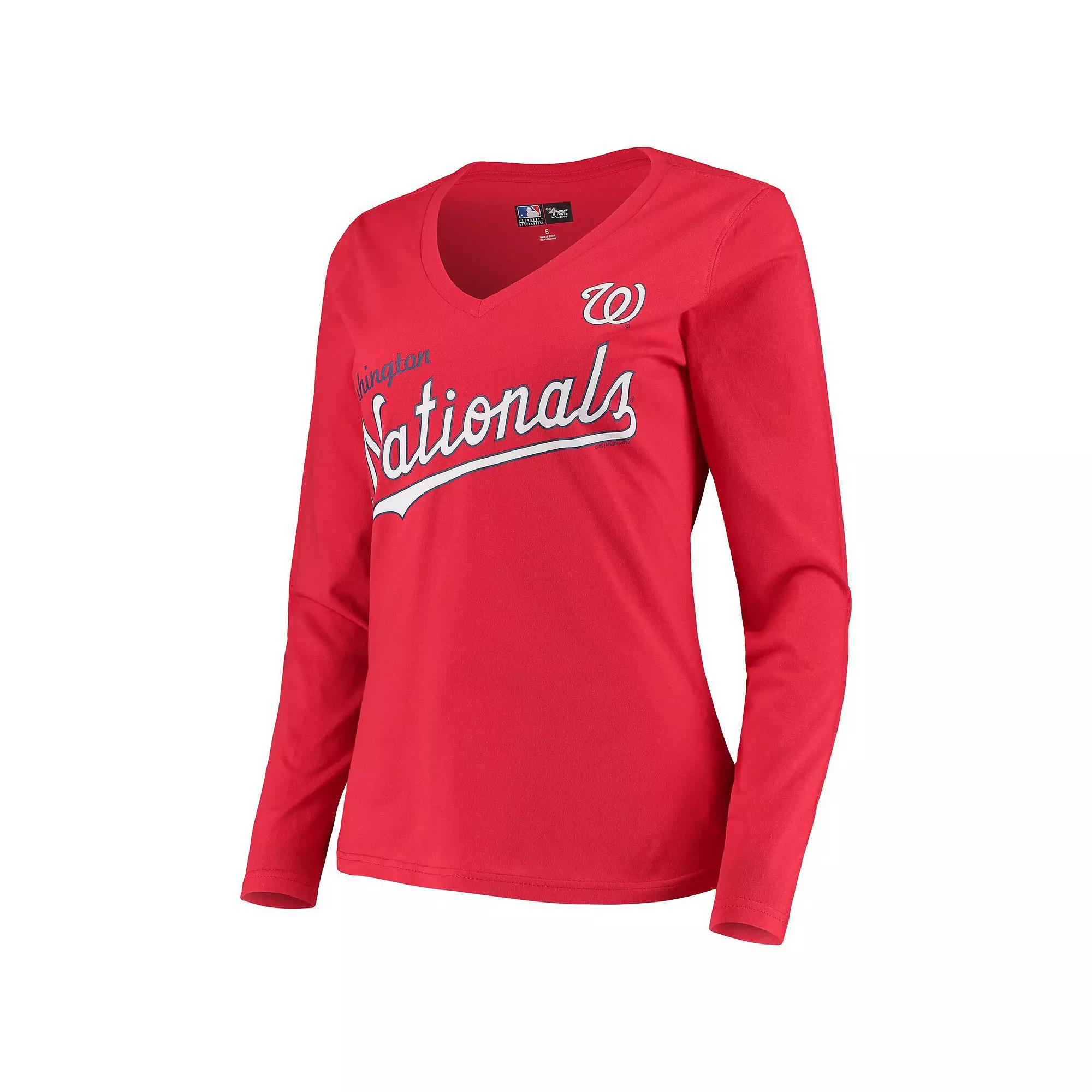 Women's G-III 4Her by Carl Banks Red Washington Nationals Post Season Long Sleeve T-Shirt,  Product Image