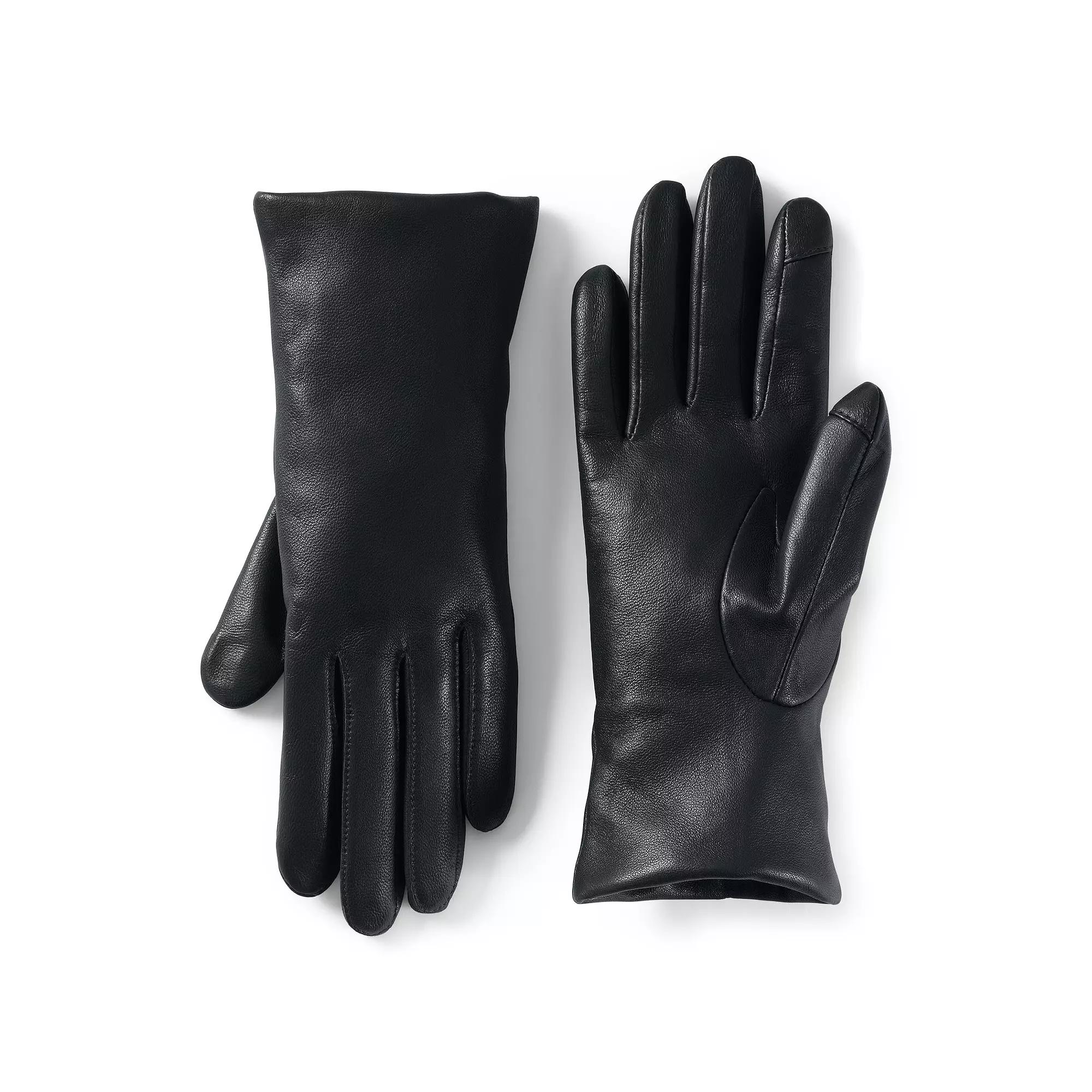 Women's Lands' End Touch Screen Compatible Leather Gloves with Cashmere Lining,  Product Image