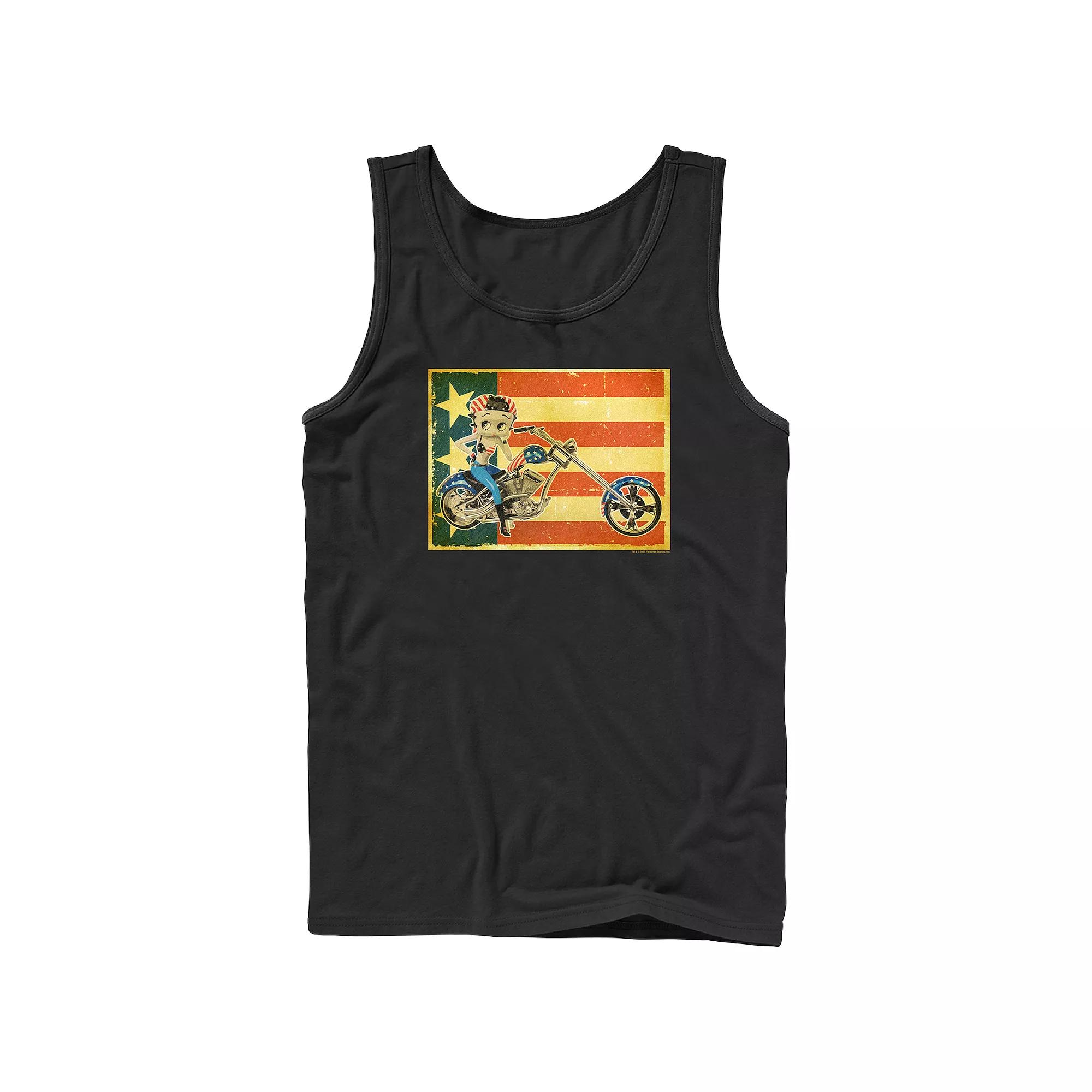 Men's Betty Boop Biker USA Flag Background Graphic Tank Top,  Product Image