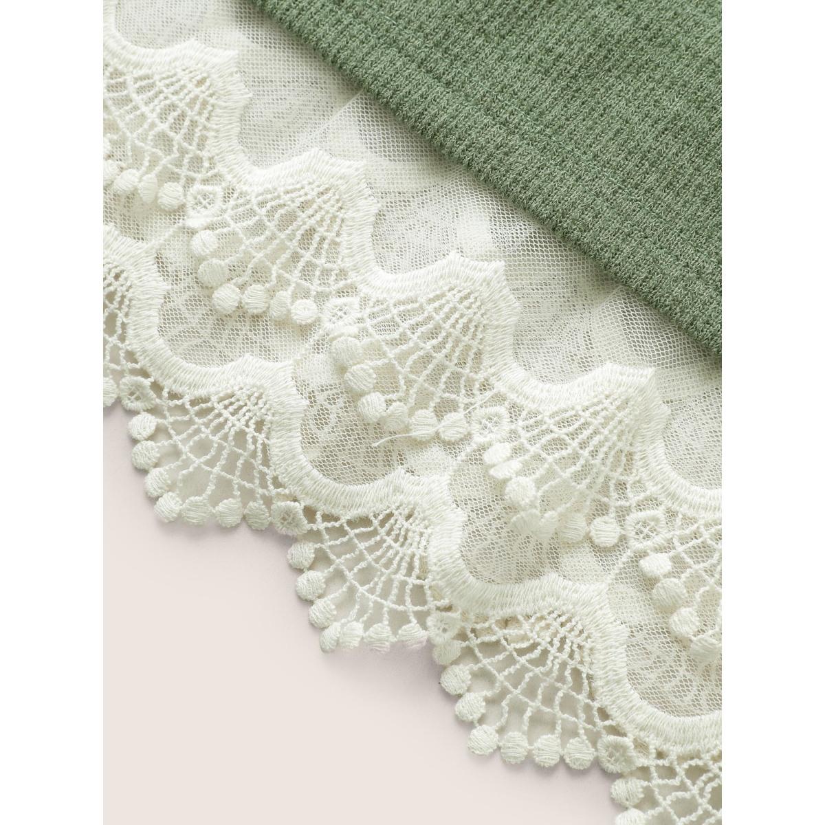 Plus Size Guipure Lace Raglan Sleeve Plisse Sweatshirt Women Green Elegant Embroidered Round Neck Everyday Sweatshirts BloomChic 14-16/1X Product Image