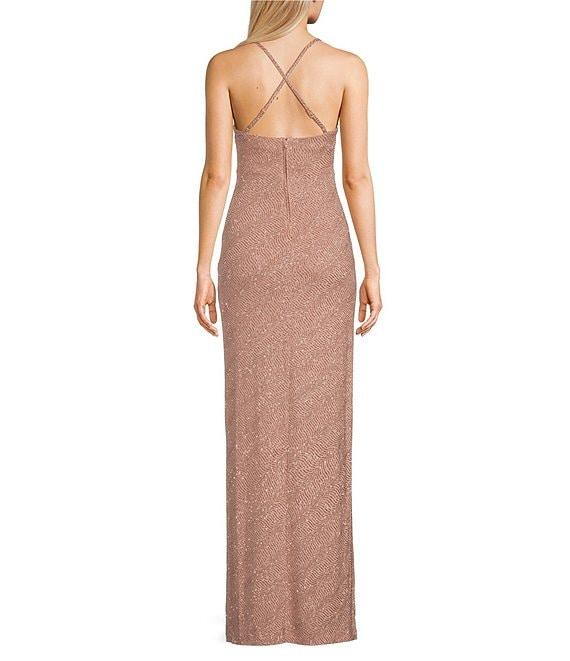 Pear Culture Spaghetti Strap V-Neck Glitter Dress Product Image