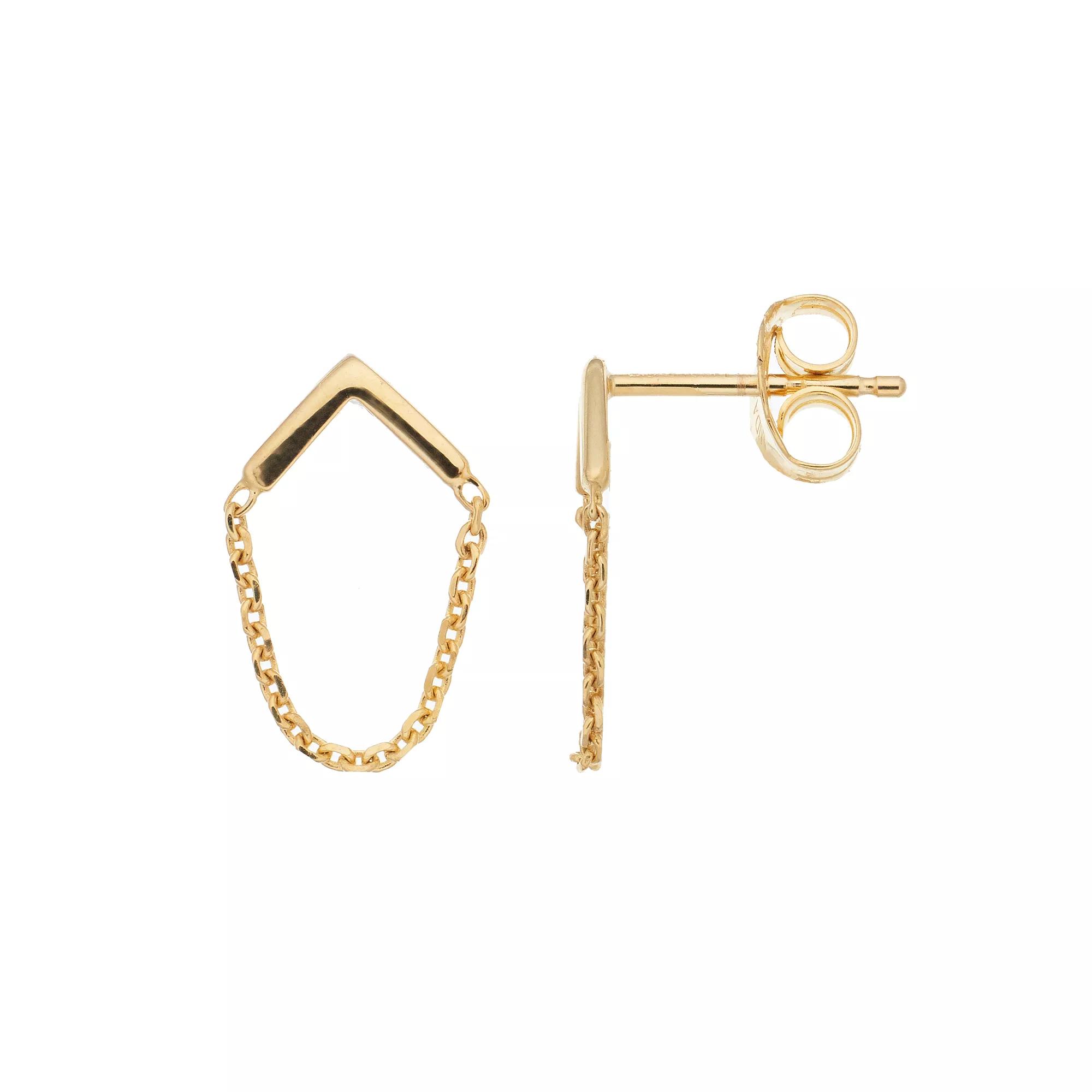 14k Gold Chevron Drape Chain Stud Earrings, Women's Product Image