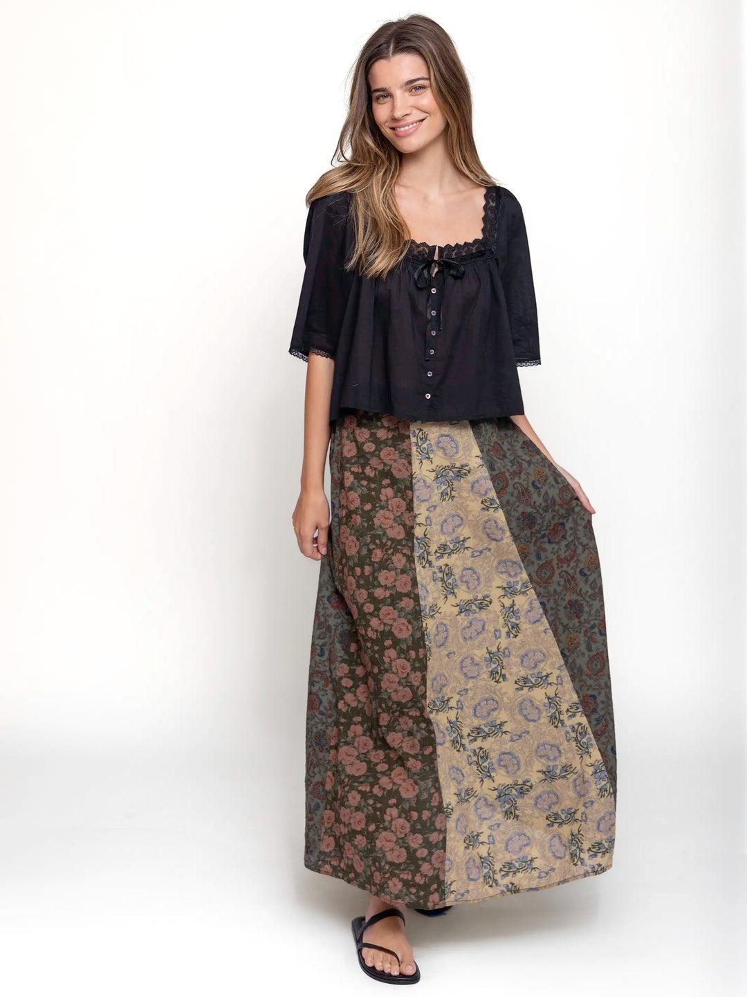 Valentina Maxi Skirt - Sage Cream Floral Product Image