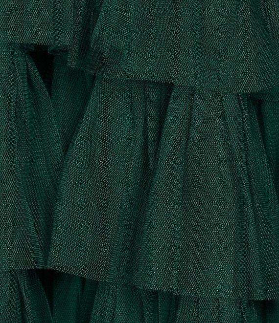 B. Darlin Spaghetti Strap V-Neck Ruffle Long Mesh Dress Product Image