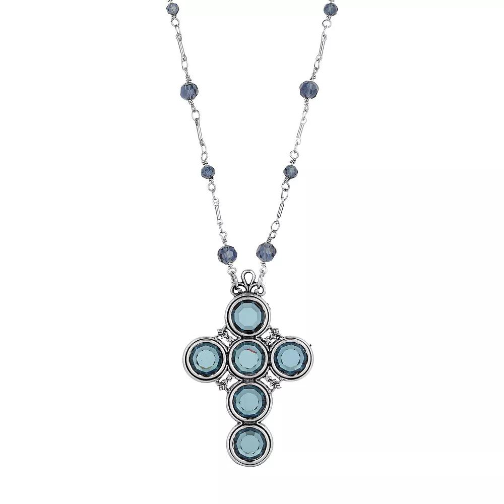 Symbols of Faith Silver Tone & Blue Crystal Cross Necklace, Womens Product Image