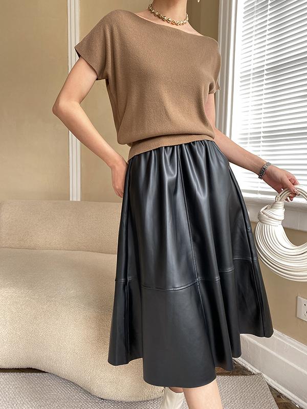 Stylish Loose Solid Color Boat Neck Knitwear Pullovers Tops Product Image