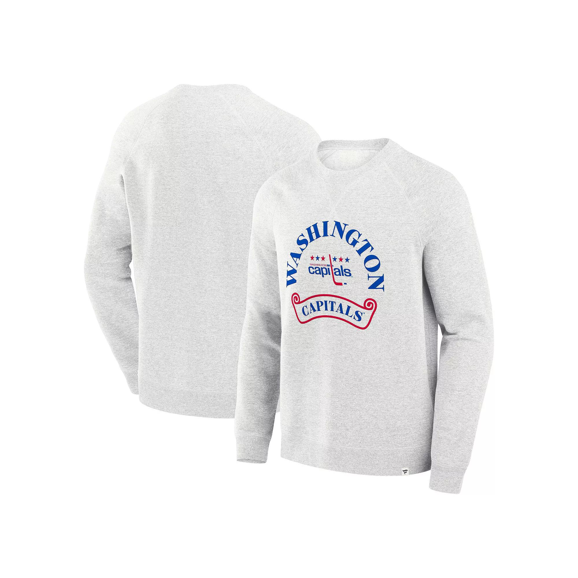 Men's Fanatics Heather Gray Washington Capitals Banner Fleece Raglan Pullover Sweatshirt,  Product Image