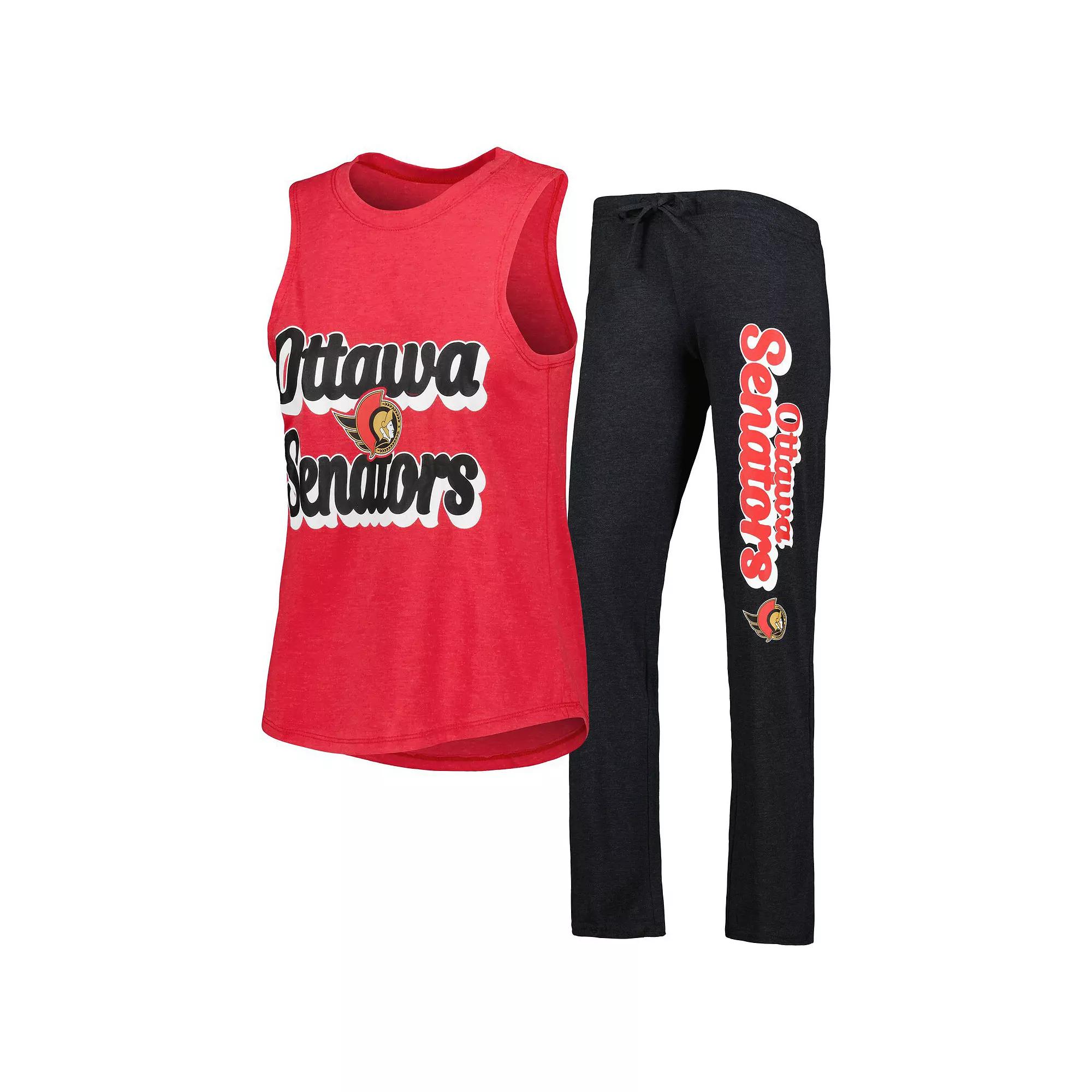 Women's Concepts Sport Heather Red/Heather Black Ottawa Senators Meter Muscle Tank Top & Pants Sleep Set,  Product Image