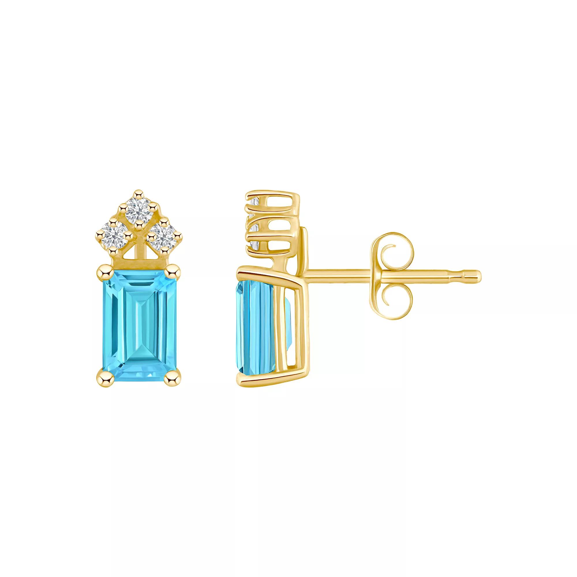 Celebration Gems 14k Gold Emerald Cut Tanzanite & 1/8 Carat T.W. Diamond Stud Earrings, Women's Product Image