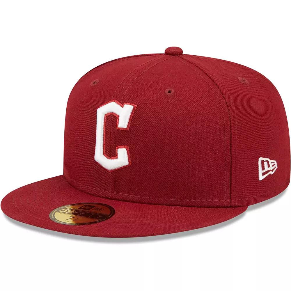 Men's New Era Cardinal Cleveland Guardians White Logo 59FIFTY Fitted Hat, Size: 7, Grd Red Product Image