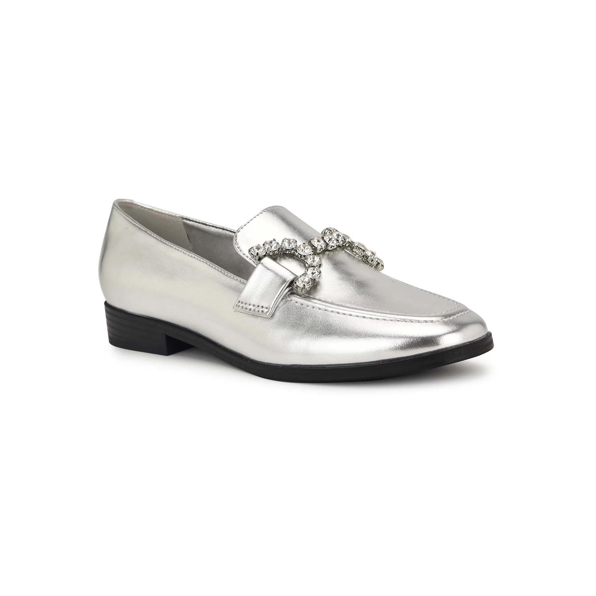 Nine West Lilpa Almond Toe Women's Slip-On Dress Flat Loafers, Size: 5, Silver Product Image