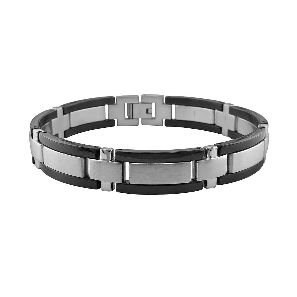 LYNX Stainless Steel & Black Accent Bracelet - Men, Men's, Size: 8.25, Steel Black Product Image