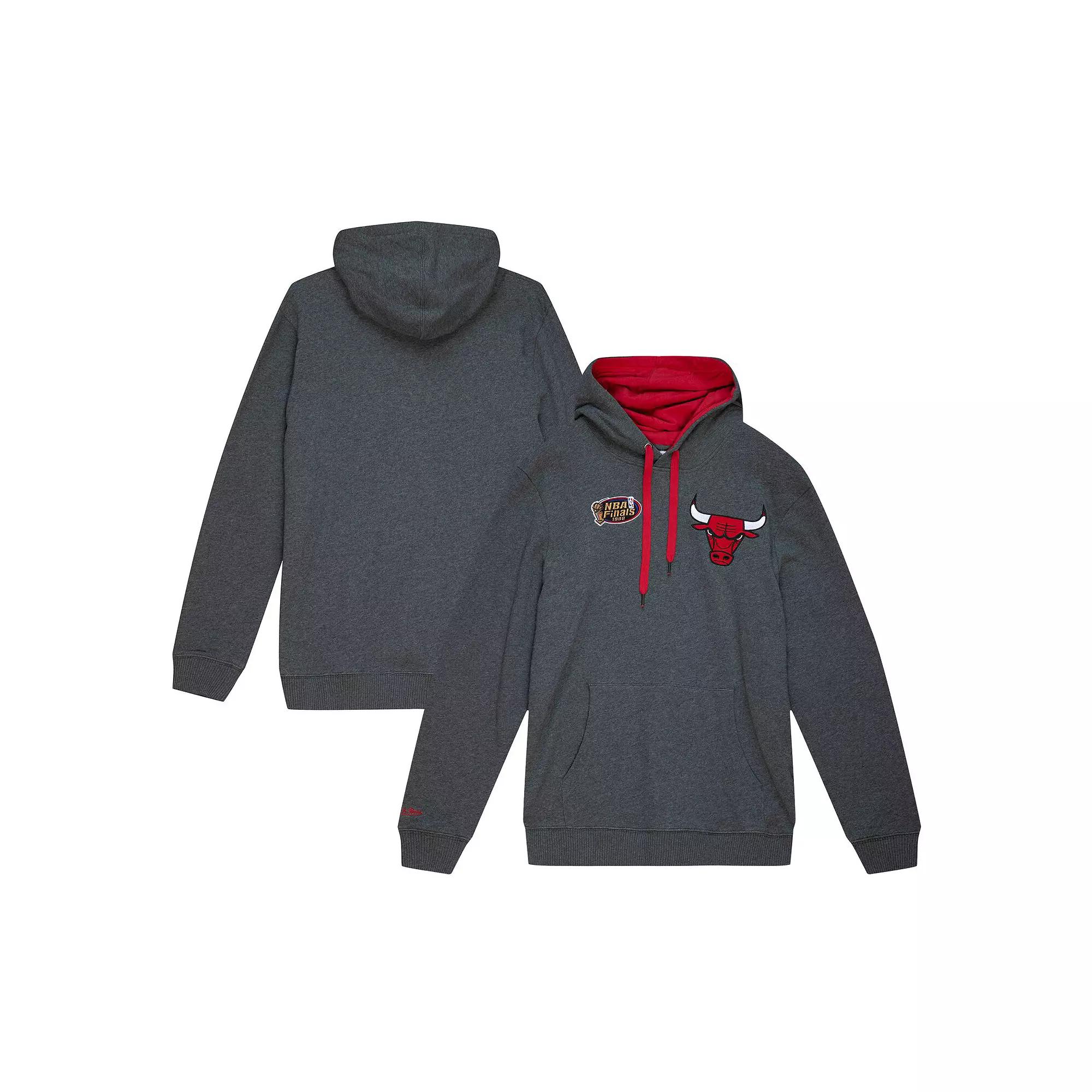 Men's Mitchell & Ness  Heather Gray Chicago Bulls Hardwood Classics Classic French Terry Pullover Hoodie, Size: Medium, Black Product Image