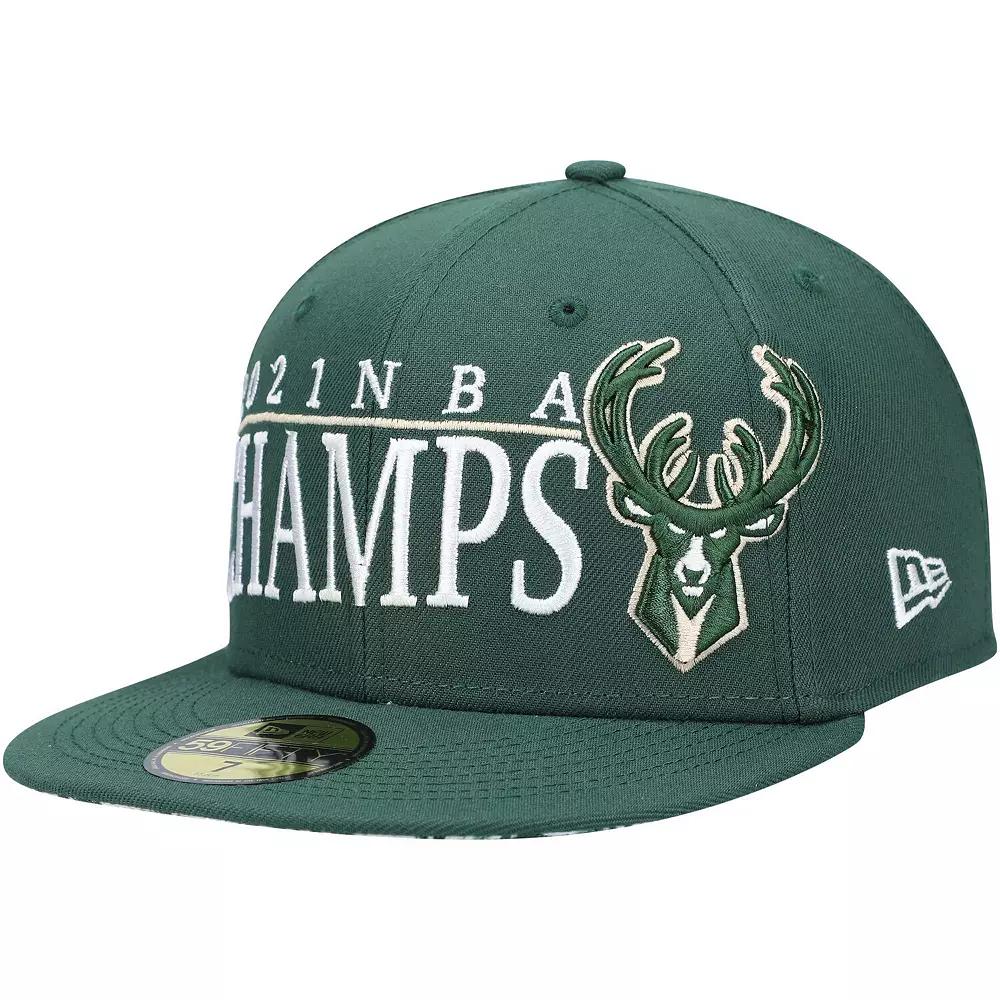 Men's New Era Hunter Green Milwaukee Bucks 2021 NBA Champs Retro Pop Undervisor 59FIFTY Fitted Hat, Size: 7, Team Product Image