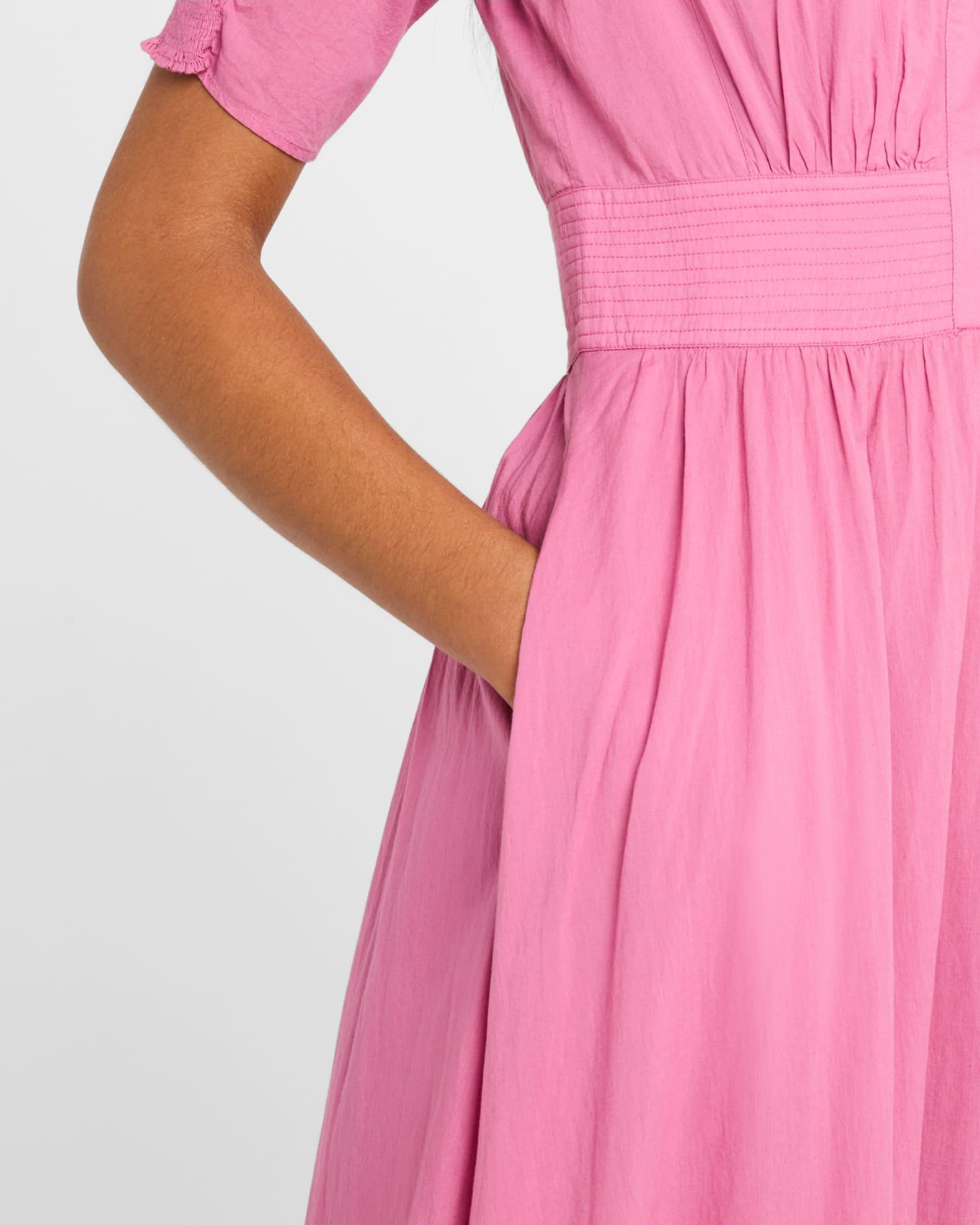 Edorine Ruched Puff-Sleeve Cotton Midi Dress Product Image